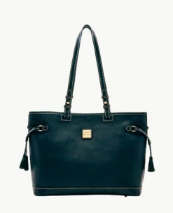 Pebble Grain Double Strap Tassel Bag Black Black