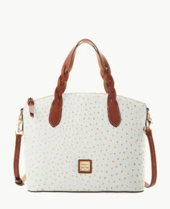 Ostrich Celeste Satchel Bone