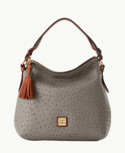 Ostrich Twist Strap Hobo Grey