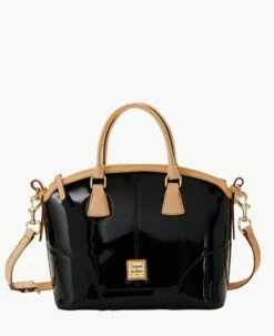 Patent Domed Satchel Black