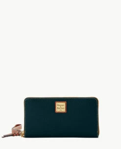 Pebble Grain Large Zip Around Wristlet Crossbody Black