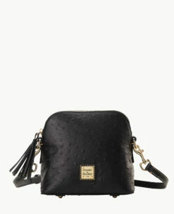 Ostrich Domed Crossbody Black