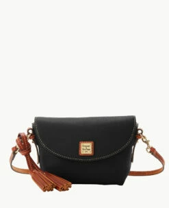 Pebble Grain Crossbody Saddle Bag Black