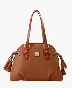 Pebble Grain Domed Satchel Wine -Florentine Shop B2217G AWCAPATN