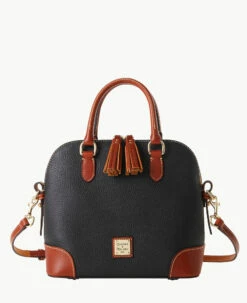 Pebble Grain Domed Satchel Black