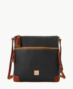 Pebble Grain Large Tassel Crossbody Black