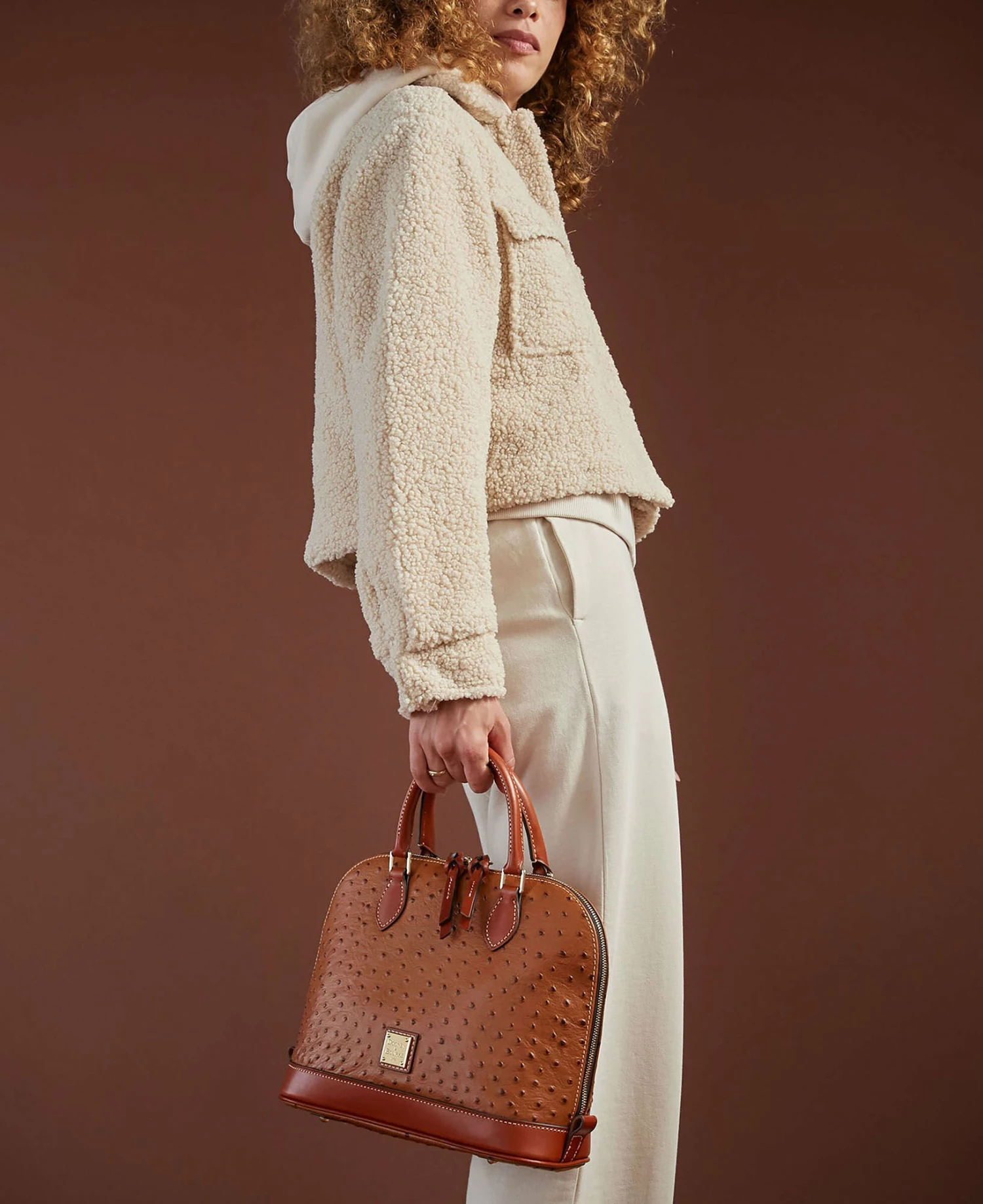 Ostrich Zip Zip Satchel Bone Ostrich Zip Zip Satchel Bone -Florentine Shop OT343 ILD lifestyle 1