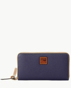 Pebble Grain Large Zip Around Wristlet Midnight Blue