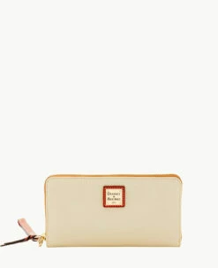 Pebble Grain Large Zip Around Wristlet Bone