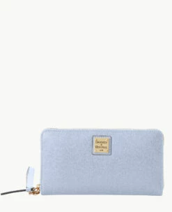 Saffiano Large Zip Around Wristlet Glacier Blue
