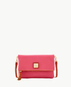 Pebble Grain Foldover Zip Crossbody Hot Pink