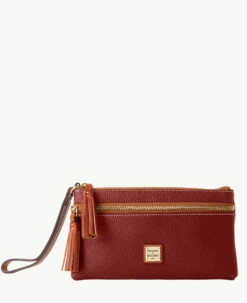 Pebble Grain Double Zip Wristlet Wine