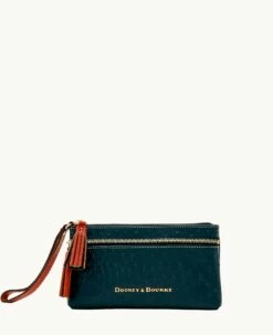 Ostrich Double Zip Wristlet Black 4 Ostrich Double Zip Wristlet Black -Florentine Shop W0174G OTBLPATN 1