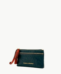 Ostrich Double Zip Wristlet Black 2 Ostrich Double Zip Wristlet Black -Florentine Shop W0174G OTBLPATN ALT1