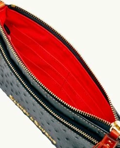 Ostrich Double Zip Wristlet Black 7 Ostrich Double Zip Wristlet Black -Florentine Shop W0174G OTBLPATN ALT2 1