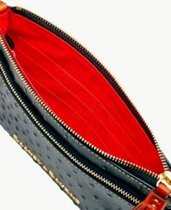 Ostrich Double Zip Wristlet Black 3 Ostrich Double Zip Wristlet Black -Florentine Shop W0174G OTBLPATN ALT2