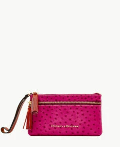 Ostrich Double Zip Wristlet Black 12 Ostrich Double Zip Wristlet Black -Florentine Shop W0174G OTRAPATN