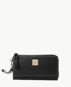 Saffiano Folded Zip Wristlet Black