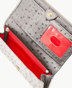 Ostrich Foldover Wallet Grey Tan -Florentine Shop W0219G OTGYPATN0002 ALT2