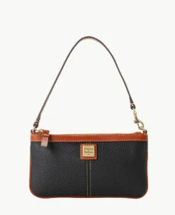 Pebble Grain Large Slim Wristlet Black