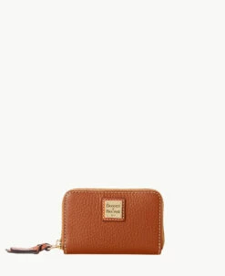 Pebble Grain Large Zip Around Credit Card Case Caramel