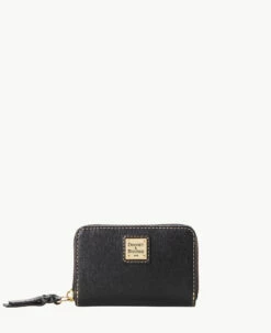 Saffiano Large Zip Around Credit Card Case Black