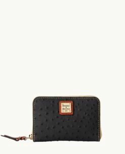 Ostrich Medium Zip Around Wallet Black -Florentine Shop W0323G OTBLPATN 1