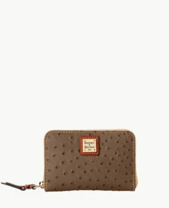 Ostrich Medium Zip Around Wallet Black -Florentine Shop W0323G OTMSPATN