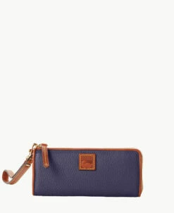 Pebble Grain Zip Clutch Wristlet Midnight Blue