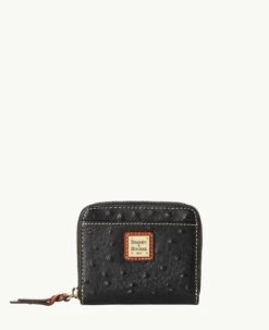 Ostrich Small Zip Around Wallet Black -Florentine Shop W0329G OTBLPATN 1