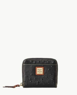 Ostrich Small Zip Around Wallet Black