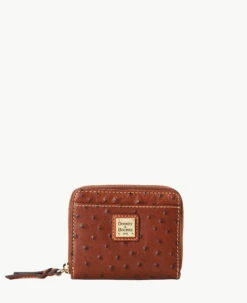 Ostrich Small Zip Around Wallet Black -Florentine Shop W0329G OTCGPATN