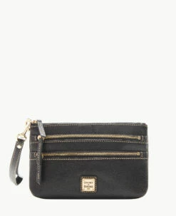 Saffiano Triple Zip Wristlet Black