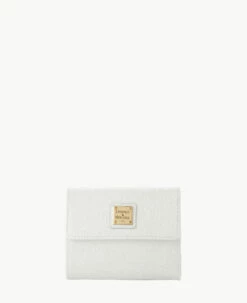 Saffiano Small Flap Credit Card Wallet Off White