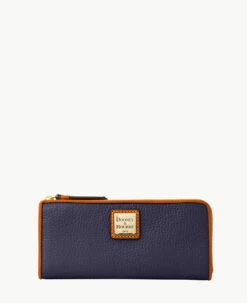Pebble Grain Zip Clutch Midnight Blue